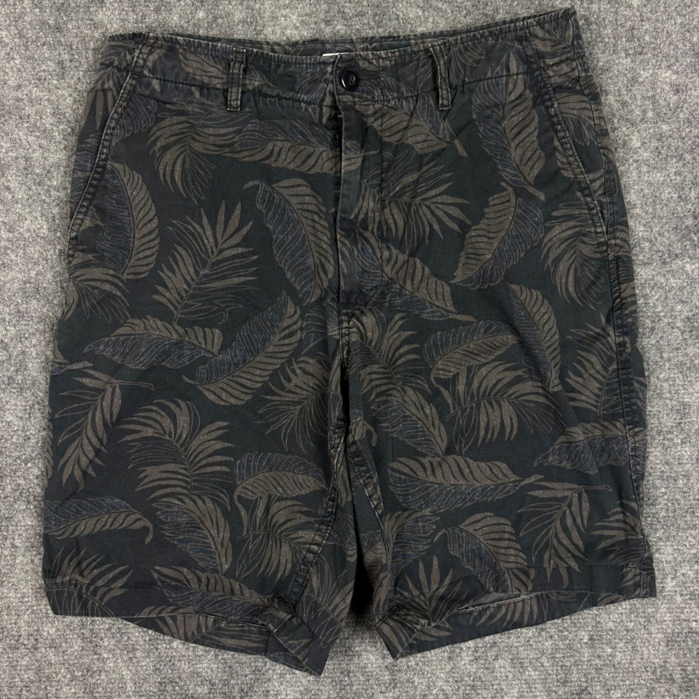 Reyn Spooner Uniqlo Mens Small Black Tropical Palm Leaf Cotton Chino Shorts 31in